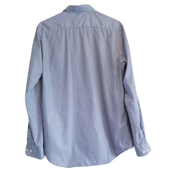 Zara Men's Blue Stripe Tailored Fit Button Up Shirt Cotton Collared Soft Size L - Picture 2 of 6